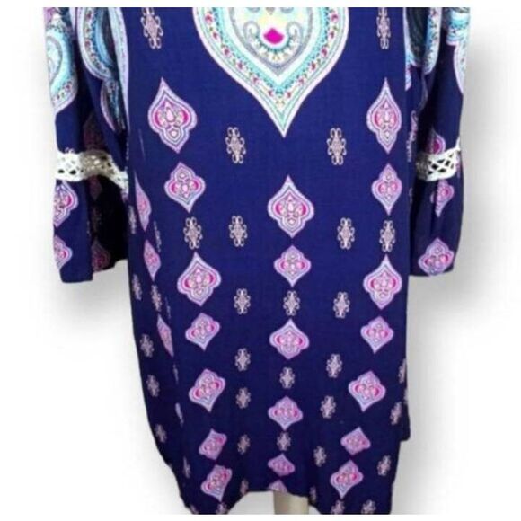 UMGEE USA BLUE & PINK BOHO-INSPIRED VNECK DRESS SZ.S EUC. - Picture 3 of 7